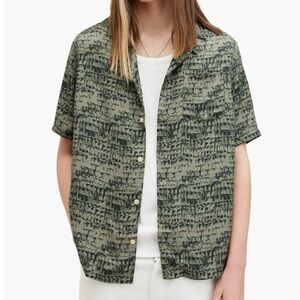 All Saints Liszt short-sleeve button-up shirt Green Black Cotton XS